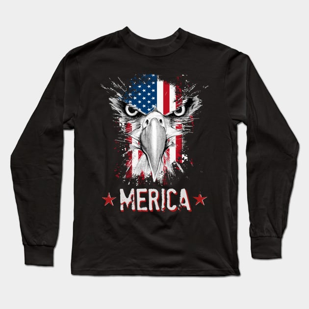 Patriotic Eagle T-Shirt 4th of July USA  American Flag Tshirt Long Sleeve T-Shirt by Pannolinno